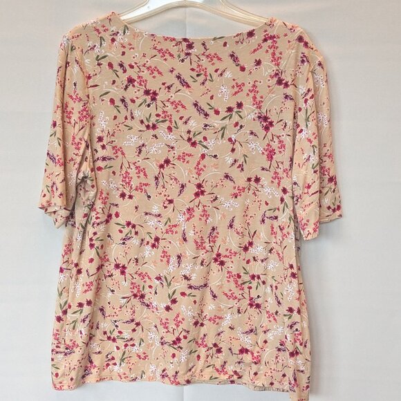 Chico's Beige Floral Short Sleeve Tee - Picture 2 of 8